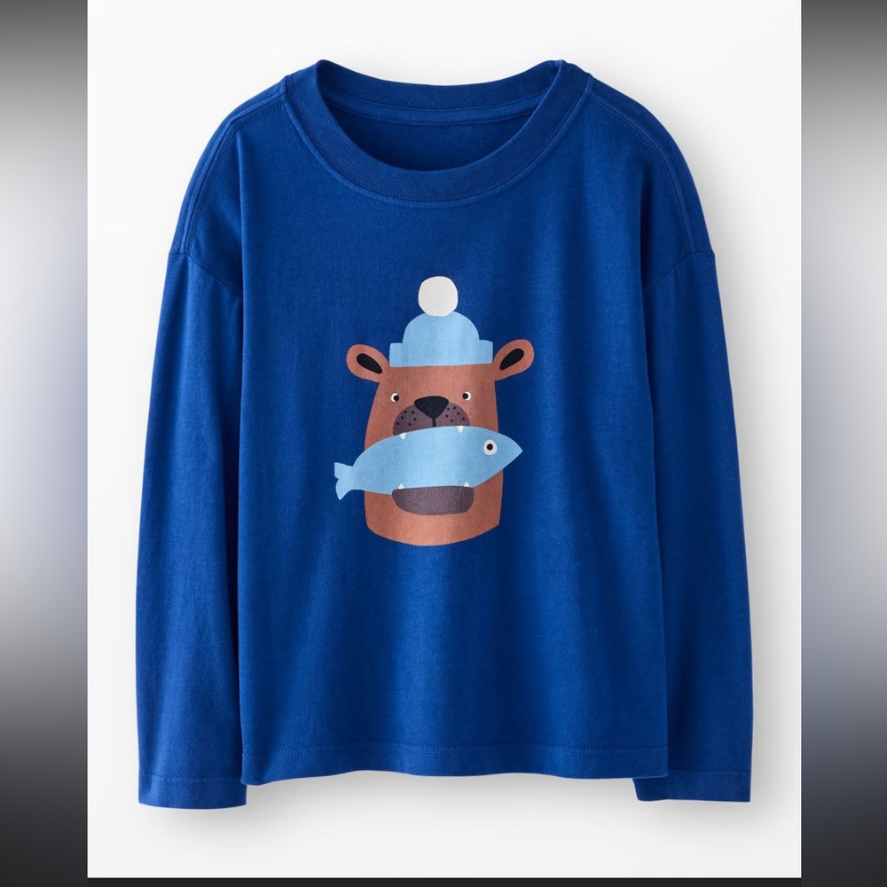*Hanna Andersson Blue Long Sleeve Tee with Bear Design
